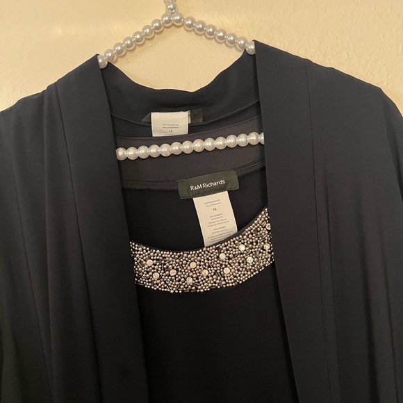 R&M Richards 16 blue Dress with jacket Sheer Sleeves - Picture 7 of 8